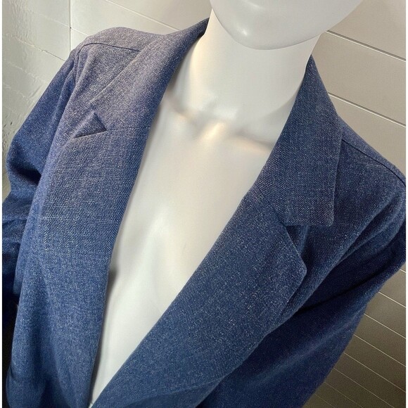J. Jill Womens Blazer Coat L Open Front Lagenlook Chambray Blue Roll Tab Sleeve - Picture 2 of 12
